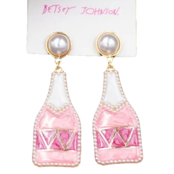 BETSEY JOHNSON CUTE ALLOY WINE /CHAMPAGNE BOTTLE EARRINGS - Picture 1 of 2